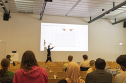 Guest lecture on Order Picking Systems by Felix Feldmann in January 2026 Auditorium for Felix Feldmann's guest lecture on Order Picking Systems in the LogistikCampus lecture hall
